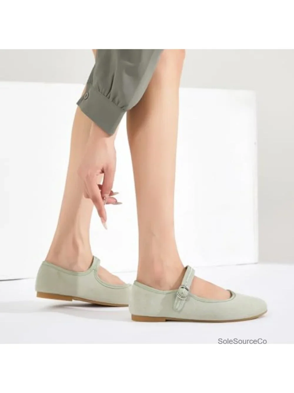 Women's Mary Jane Flats with Adjustable Strap Faux Suede Memory Foam Comfort